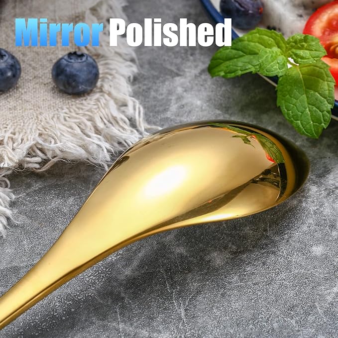 Lemeya 24-Piece Gold Silverware Set for 6,Heavy Duty 18/10 Stainless Steel Cutlery Set with Forged Stand Knife,Modern Flatware Utensils Set,Forks Spoons and Knives Set,Mirror Polished,Dishwasher Safe