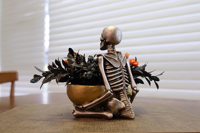 Halloween Decor Skull Table Centerpiece - Halloween Skull Bowl Decoraiton for Home Indoor Room Table Shelf Mantel - Resin Statue, 8 Inch Wide