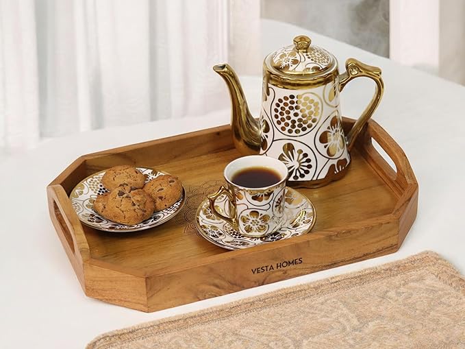 Vesta Homes Set of 2 Zak Acacia Wood Rectangular Serving Tray for Home/Kitchen/Restaurant/Office Organizer/Dining Table|Premium Wooden Trays|48 X 33 ; 40 x 27 cm | Handcrafted in India