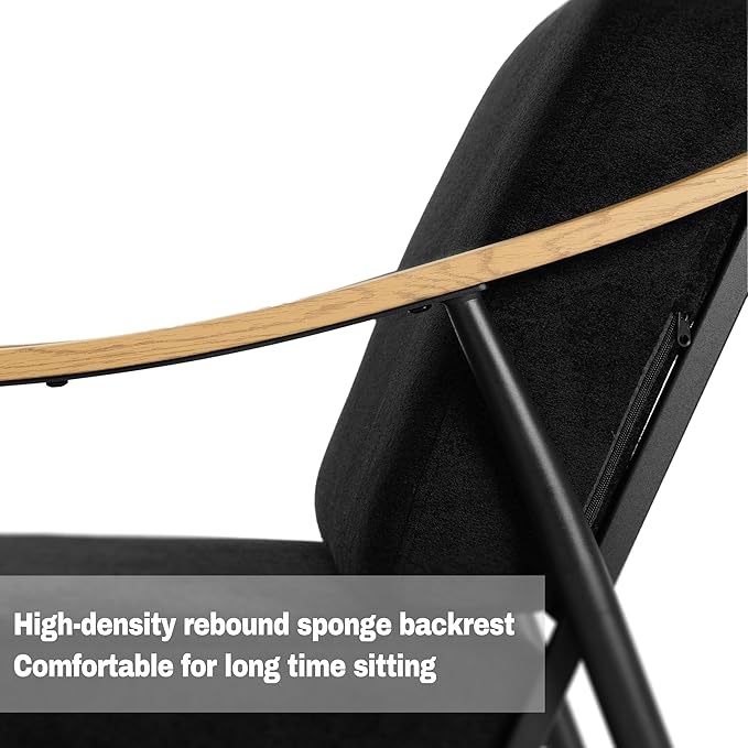 Modern Accent Chairs Set of 2 for Living Room Bedroom Mid Century Arm Chairs Upholstered Office Accent Chairs Comfy Waiting Room Chairs with Metal Frame, Black