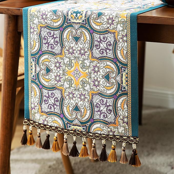 13×72 Inch Table Runner, Retro-Luxury Tassels Series for Kitchen Dining Table Holiday Decoration (Saliera)