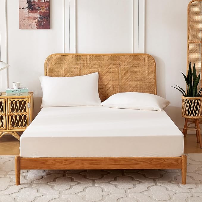 Twin Sheets Set 100% Cotton Bed Sheets 3 Pcs Linen Like White Fall Sheet 16" Deep Pocket Sheet & Pillowcase Sets Boho Muslin Soft Twin All Season Bedding Sets Easy Care