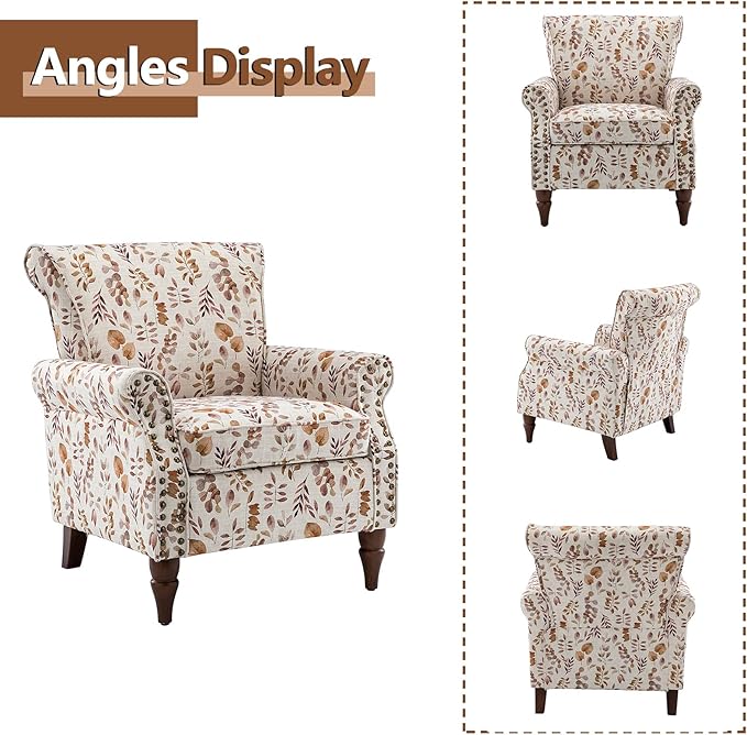 HULALA HOME Modern Wingback Accent Chairs Set of 2 with Wood Legs & Removable Cushion, Comfy Upholstered Armchairs with Nailhead Trim, Floral Pattern Single Sofa Chairs for Living Room Bedroom, Yellow