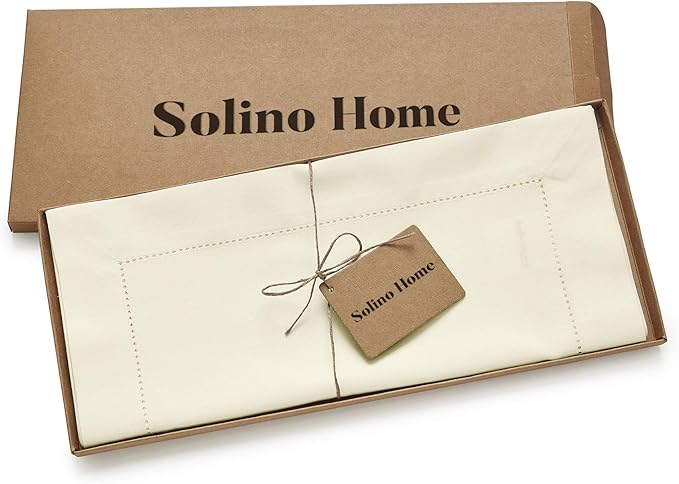 Solino Home Ivory Table Runner 156 Inches Long - Cotton Linen Hemstitch Extra Long Table Runner 14 x 156 Inch for Fall, Autumn, Thanksgiving, Christmas, Holiday
