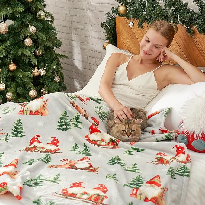 Cozy Bliss Gnome Throw Blanket Christmas Blanket Warm Plush Throw Blanket,Ultra Soft Cozy Blanket for Couch,Sofa and Bed(Xmas Gnome in Sleigh,50"x60")