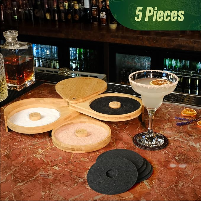 5Pcs Bar Salt Rimmer Sponges | Black Replacement Sponge Set for Glass Margarita Salter | Salt Rimmer for Cocktails