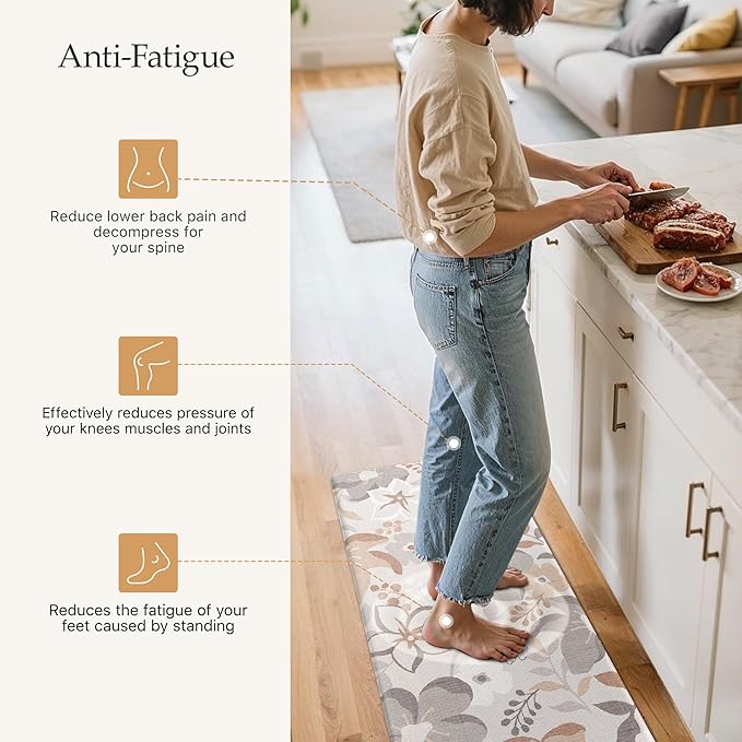 GENIMO Kitchen Mats for Floor 2PCS, Cushioned Kitchen Rugs Non Slip Washable, Farmhouse Anti Fatigue Mat Waterproof, Comfort Standing Mat Rug for Office, Home, Laundry, 17.3"x47"+17.3"x30", Grey