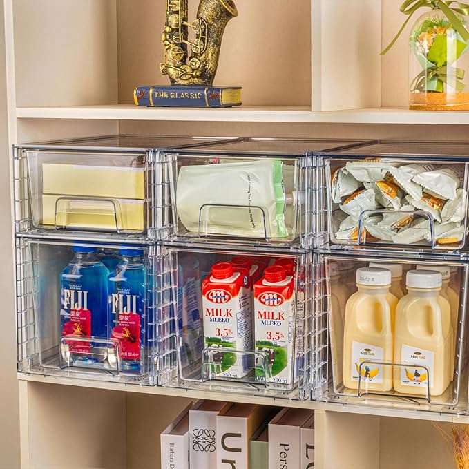 1 Pack Large Stackable Storage Drawers,Clear Acrylic Drawer Organizers with Handles, Easily Assemble for Kitchen Undersink,Bathroom,Cabinet,Makeup,Closet,Pantry,Organization and Storage