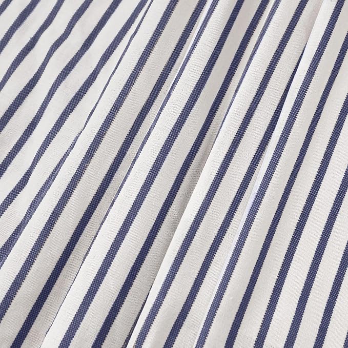 Awellife Farmhouse Blue Shower Curtain Button Linen Textured Woven Fabric,Pleated Blue Stripe,Country Style,72x72 Inch