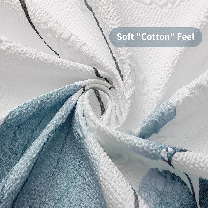 QiyI Watercolor Floral Shower Curtain, 3D Embossed Butterflies Blue Beige Flower Bathroom Curtain, Minimalist White Cloth Bath Curtain, Waterproof Fabric Textured Shower Curtain Set with Hooks, 72x72