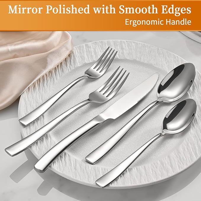 40-Piece Silverware Set, Heavy Duty Stainless Steel Flatware Cutlery Set Service for 8, Food-Grade Utensil Sets for Home Restaurant, Dishwasher Safe