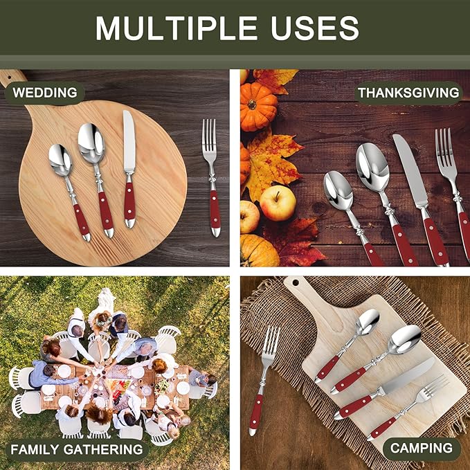 5-Piece Silverware Set Stainless Steel Flatware Set Service for 1 Vintage Cutlery Set with Red Color Bakelite Handle Dishwasher Safe