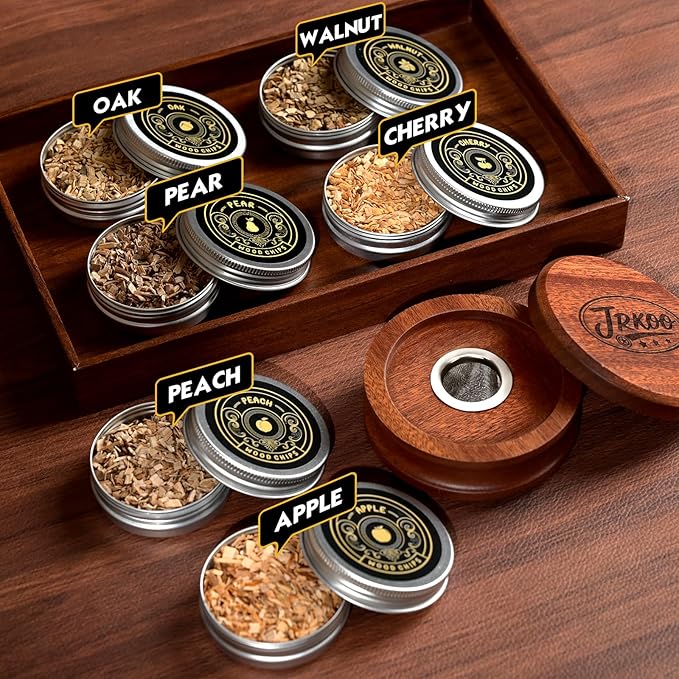 Whiskey Smoker Kit with Torch - 6 Natural Wood Chips, 2 Glasses, 2 Ice Ball Molds - Cocktail Smoker Infuser Kit, Old Fashioned Smoker Kit, Birthday Bourbon Whiskey Gifts for Men, Dad(No Butane)