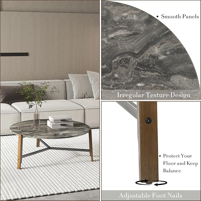 HEAH-YO Round Coffee Table, 36” Wooden Coffee Tables for Living Room, Modern Corner Table for Small Spaces, Black