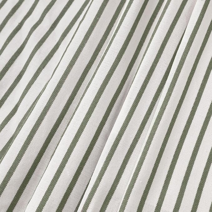 Awellife Farmhouse Sage Green Shower Curtain Button Linen Textured Woven Fabric,Pleated Sage Green Stripe,Country Style,72x72 Inch