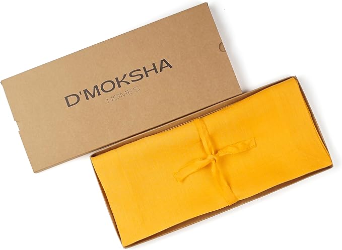 D'Moksha Homes Linen Table Runner 36 Inches - 100% Pure Linen Sunflower Yellow Small Table Runner 14 x 36 Inch for Dresser, Coffee Tables, Fall, Autumn and Halloween-Machine Washable