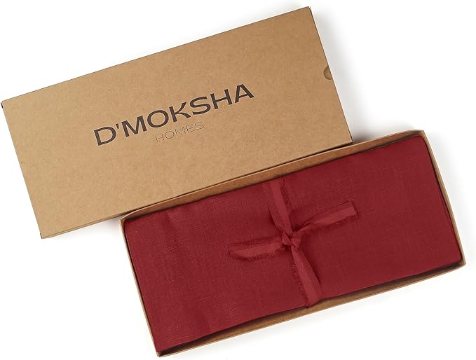 D'Moksha Homes Linen Red Table Runner 144 Inches Long - 100% Pure Linen Extra Long Table Runner 14 x 144 Inch for Fall, Autumn and Halloween - Machine Washable