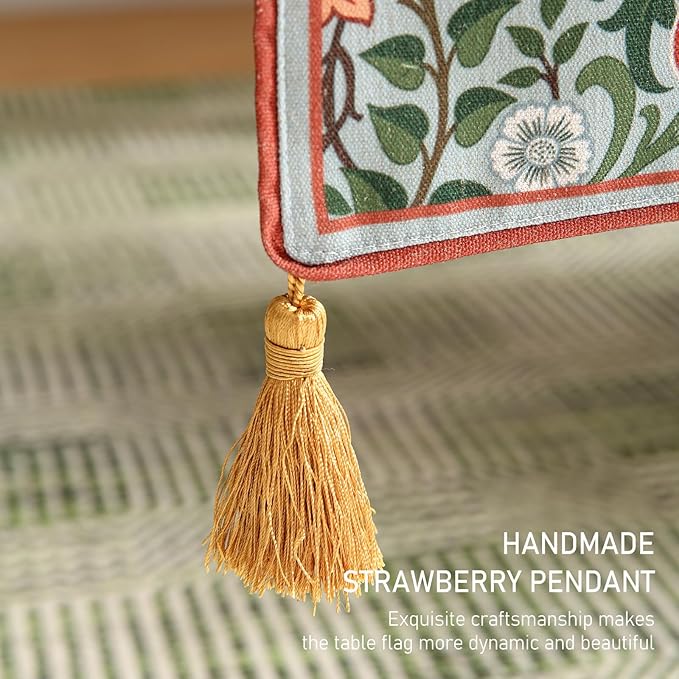 ISAENNE Designer French Green Elegant Linen Table Runner 87 Inches Long,Colorful Flower Pattern Soft Table Runners for Dining Tables,Thanksgiving,Kitchen Tables,Christmas,12"*87"-Naples B