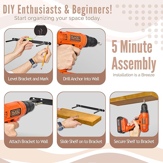 Sorbus Wood Floating Shelves for Wall - 24” Solid Wall Shelves for Bathroom, Bedroom & Living Room - Set of 2 Maple Wood Wall Mounted Shelves - Durable Solid Pine