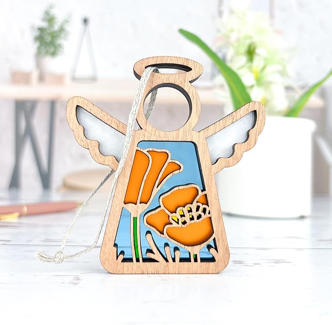 3.5" (H) California Poppy Ornament - Flower Suncatchers for Windows Hanging - Cozy Living Room Decor Aesthetic