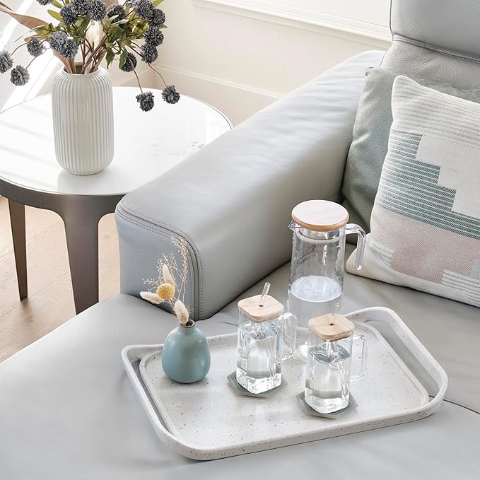 LINE+ARC Waterproof, Easy-to-Clean, 18"x12" Serving Tray Extra Large Handles (Mint) 100% Food-Grade Melamine for Breakfast, Dinner, Bed, Tea, Crafts, Decorative, TV, Couch, Outdoor, Patio