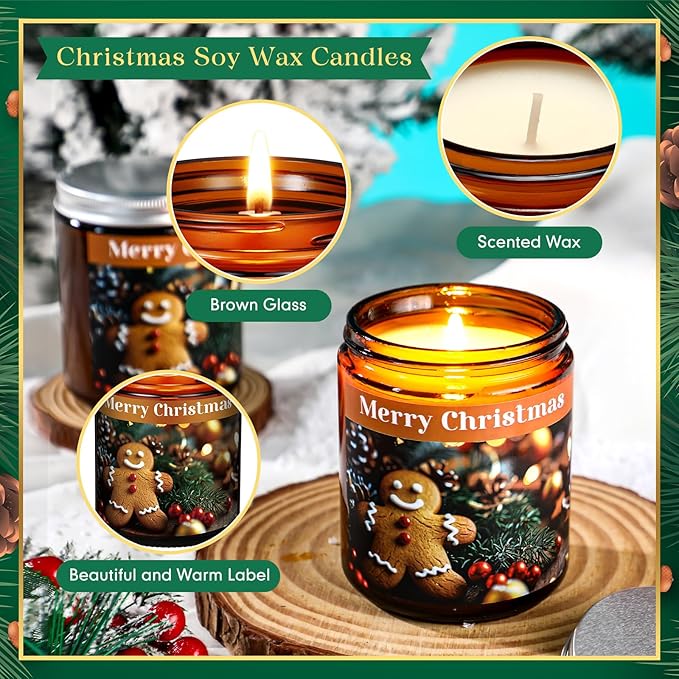 Christmas Gifts Scented Candles Bulk 7 oz Soy Wax Home Floral Holiday Christmas Jar Candles Set Bundle with Gift Boxes Long-Lasting Scents for Women and Mom