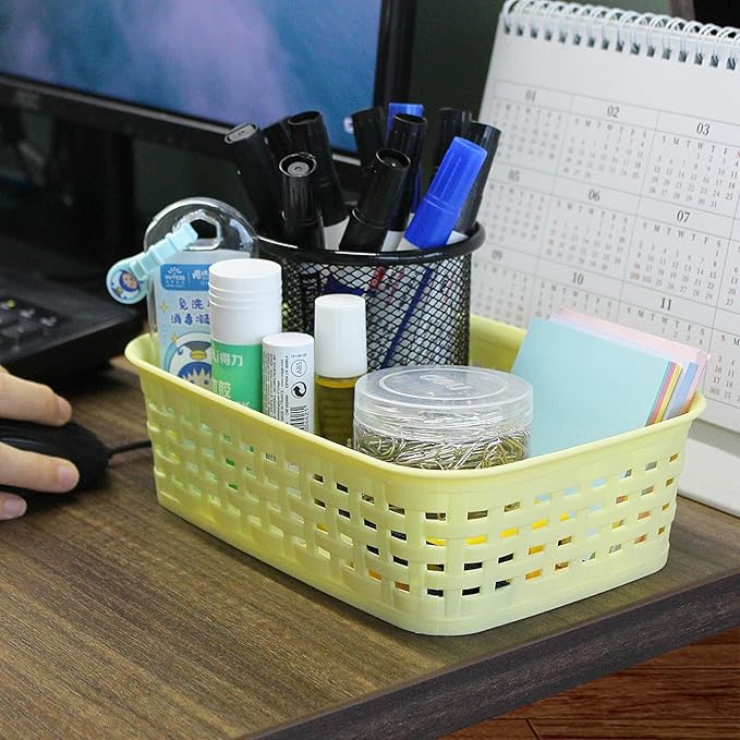 Soddeph Plastic Storage Baskets for Cabinets, Household Pantry Organization with Handle,Organizer Bins for Room,Bathrooms,Under-Sink,Kitchen (Yellow, XS-3PACK)
