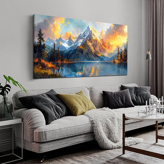 Large Canvas Wall Art for Living Room Natural Dusk Landscape Mountain Lake Picture Framed Canvas Prints Modern Wall Art for Bedroom Office Size 24x48