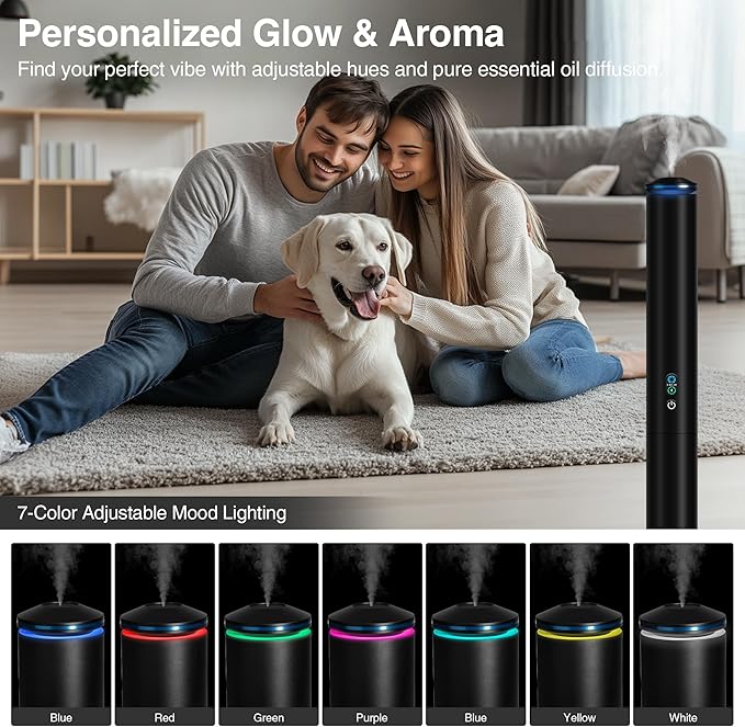 Waterless Scent Diffuser Starter Kit - 2000 Sq Ft Coverage, Luxury Hotel Scent Diffuser, Diffusers for Essential Oils Large Room, Included 5 Scent Oils, Remote Control, Black, 40In