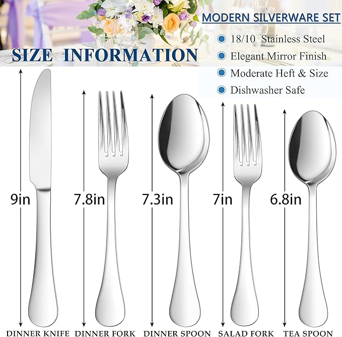 Herogo 18/10 Stainless Steel Silverware Set, 60-Piece Fancy Flatware Cutlery Set for 12, Modern Tableware Eating Utensils for Home Restaurant Wedding, Mirror Polished, Dishwasher Safe