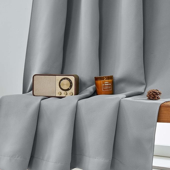 Aiyufeng Silver Grey Blackout Curtains for Bedroom 84 Inch Length 2 Panels, Solid Thermal Insulated Privacy Living Room Window Treatment Curtains Blackout Drapes, W40 x L84 Inch, Silver Grey