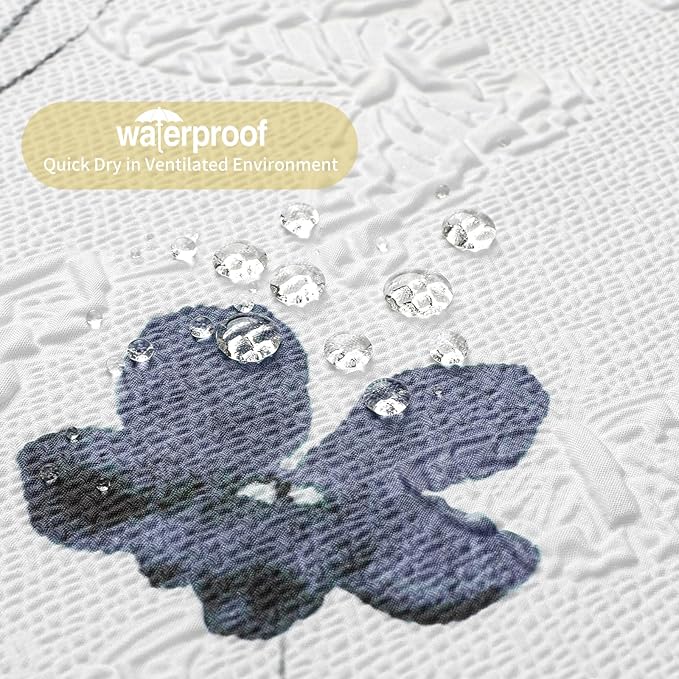 QIYI Watercolor Floral Shower Curtain, 3D Embossed Butterflies Blue Yellow Flower Bathroom Curtain, Minimalist White Cloth Bath Curtain, Waterproof Fabric Textured Shower Curtain Set with Hooks, 72x72