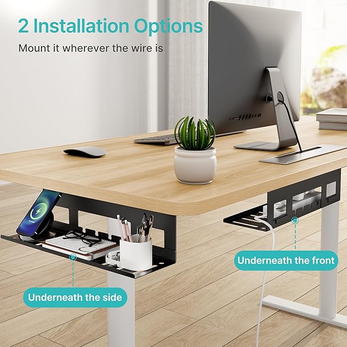 Under Desk Cable Management Tray, 15.7 Inches Metal Cord Organizer Rack, Desk Tray for Power Strip, Cord, Wire, Easy Mounting Cable Management Under Table for Home Office, Black