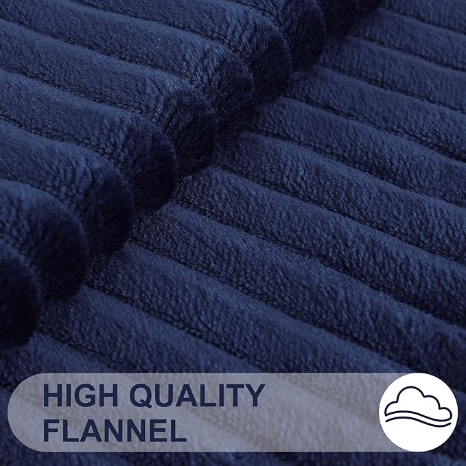 Simmore Decorative Throw Pillow Covers 24x24 Set of 2, Soft Natural Plush Flannel Double-Sided Fluffy Couch Pillow Covers for Sofa Living Room, Navy Blue