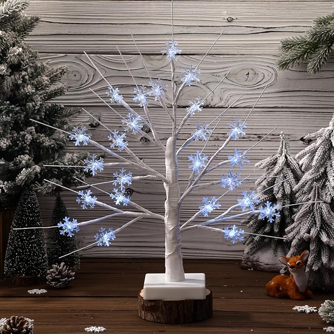 Retisee Snowflake Tree LED Light with 24 LED Lights Timer USB Battery Operated Christmas Snow Indoor Outdoor for Home Table Party Decor(Blue Color,Snowflake)