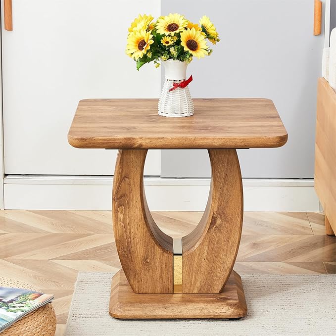 LKTART Square End Table for Living Room, Imitation Marble Side Tables with Storage, Modern Stable Base Center Coffee Table for Dining Room Small Space Apartment (23.6''D×21.3''H-Brown)