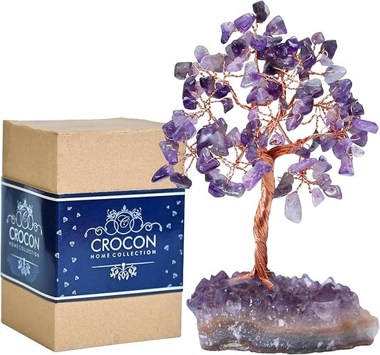 Amethyst Crystal Tree with Cluster Base Tree of Life Decor for Shelf, Bedroom, Birthday Gifts for Women, Sister Gift, Birthday Gifts for Mom, Cute Home Office Decor Purple Housewarming Present
