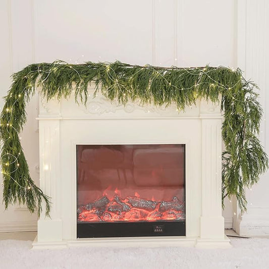 6ft Handmade Christmas Garland,Cedar Artificial Greenery with LED Lights,Seasonal Garland for Fireplace Winter Holiday Indoor Outdoor Decoration