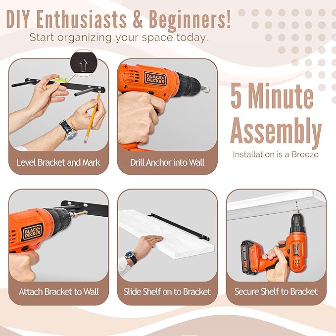 Sorbus Wood Floating Shelves for Wall - 35” Solid Wood Wall Shelves for Bathroom Decor, Books, Bedroom & Living Room - Set of 2 White Wall Mounted Kitchen Shelves - Durable Solid Pine