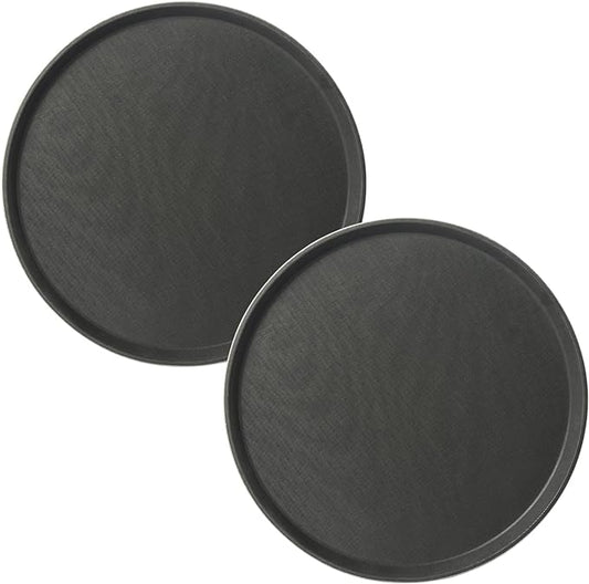 CURTA 2-Pack Restaurant Grade Non-Slip Tray, NSF, 14 Inch, Plastic Rubber Lined Round Serving Tray, Black