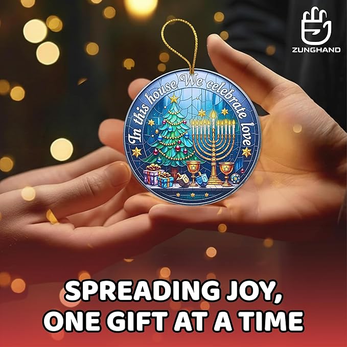 Hanukkah Ornaments Gifts – Star of David Ornament with Acrylic Stained Glass Effect – Hanukkah Christmas Ornament, Christmas Hanukkah Acrylic Ornament for Tree, Home & Judaica Holiday Decor