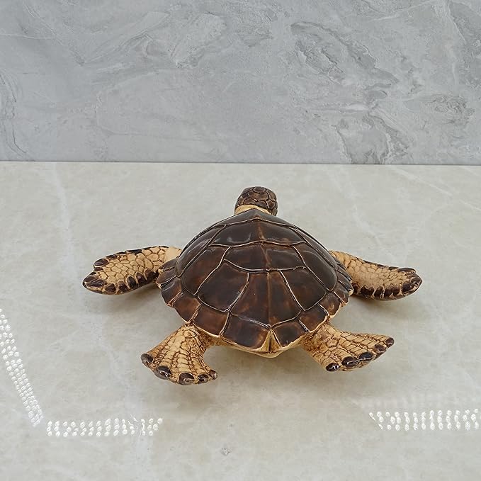 Decorative Resin Sea Turtle Statue. Lovely Baby Seaturtle Figurine. Wild sea Life Blue Sea Turtle Table Décor. and Gift, Lucky Wealth Feng Shui Seaturtle Figurine (Brown4)