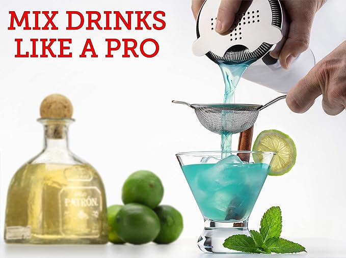 Bartender Kit with Stainless Steel Boston Shaker Bottle | 11-Piece Cocktail Shaker Set with Weighted Design, Premium Bar Accessories, Tools for Home or Portable Bar, Martini Shaker & Mixology Gift