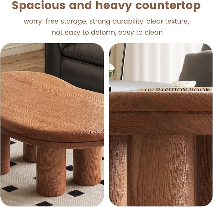 Cloud Coffee Table with 4 Legs for Living Room,Center Table,Low Table,Cream End Table,Round Corner Sofa Table (Walnut, 35“)