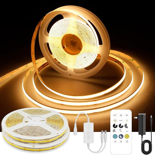65.6ft COB LED Strip Light Warm White, High Bright LED Strips with 320LEDs, RF Remote and UL Power Supply, 2700K Dimmable LED Lights for Bedroom,Kitchen, DIY Home Decoration, 2 Rolls of 32.8ft