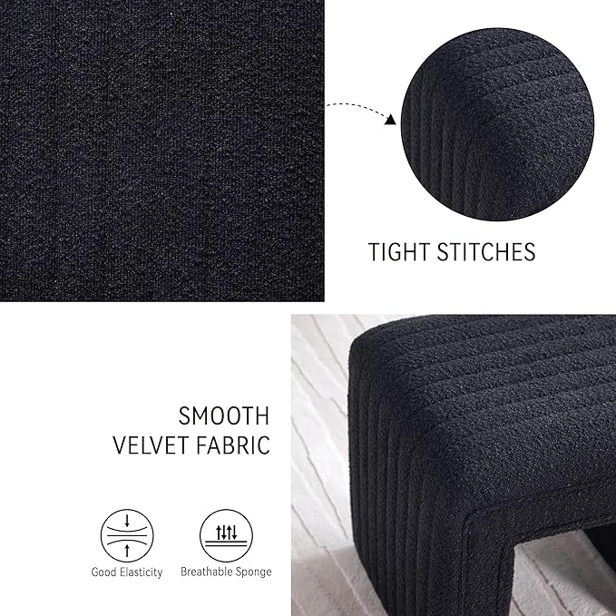 Get Set Style Vanity Stool Chair,Modern Boucle Ottoman Foot Stool with Wooden Legs Sofa Bench Footstool Extra Seat for Vanity,Makeup Room,Living Room,Entryway,Office (Fully Assembled)