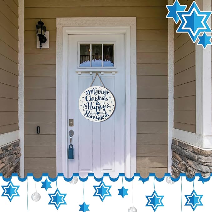 Blosssound 3 Pcs Door Decorations Front Hanging Door Sign Hanging Ornament Wooden Wall Sign Hanger for Celebrations Farmhouse Home Living Room Party Supplies(Happy Hanukkah)