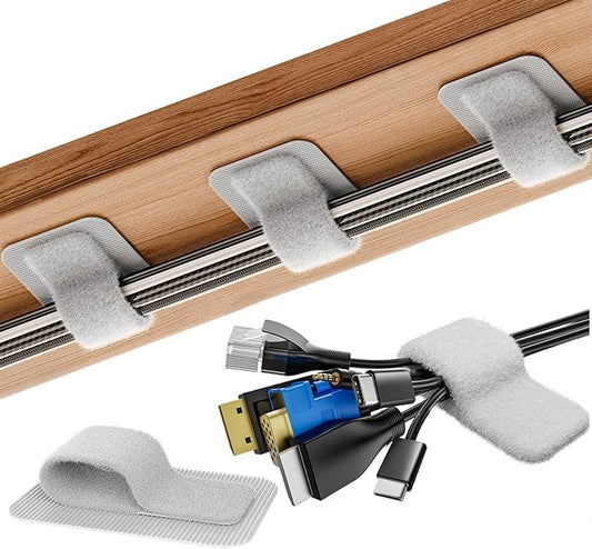 Cable Management Under Desk, 【Up to 15 Cord】【Enhanced Wire Holder】 Reusable Cord Organizer Holder, Adjustable Hook and Loop Cable Ties, Wire Clips Under Table Hider, 20 Pair(Grey)