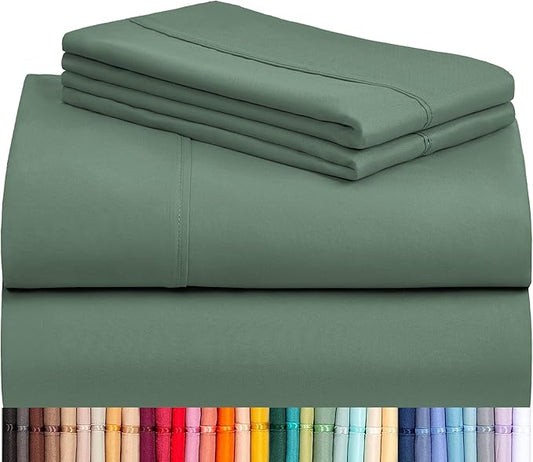 LuxClub 4 PC Queen Sheet Set, Breathable Luxury Bed Sheets, Deep Pockets Wrinkle Free Cooling Sheets Machine Washable Hotel Bedding Silky Soft - Tree Moss Green Queen