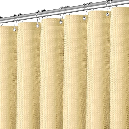 78 inch Shower Curtain Cream Beige Waffle Textured, 256GSM Heavy Duty Weighted Fabric Shower Curtains, Hotel Quality Luxury Polyester Water Repellent Bathroom Curtain with 12 Hooks